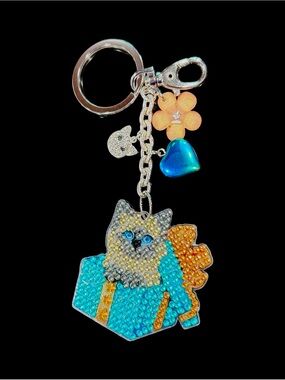 Diamond Painted Cat Keychain – Sealed with Premium Charms & Crystal Accents